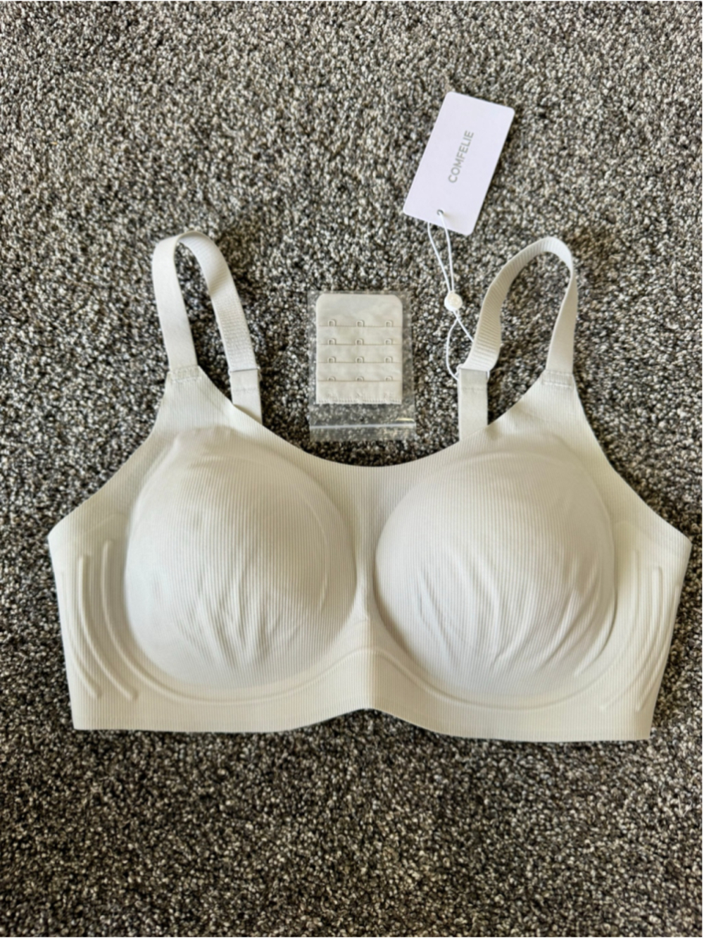 Women's COMFELIE Everyday Bra Light Grey Large Seamless, Wireless, Ribbed EB058